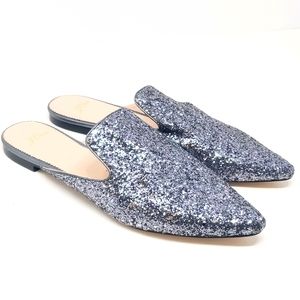 J. Crew Silver Glitter Marina Slide Flats (Sz 12)